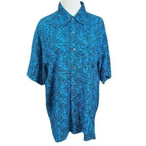 Nautica Blue Silk Short Sleeve Button Down L